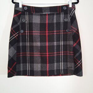 WOOLRICH Plaid Mini Skirt Black Red Wool Blend Preppy Tartan Academia Cabincore